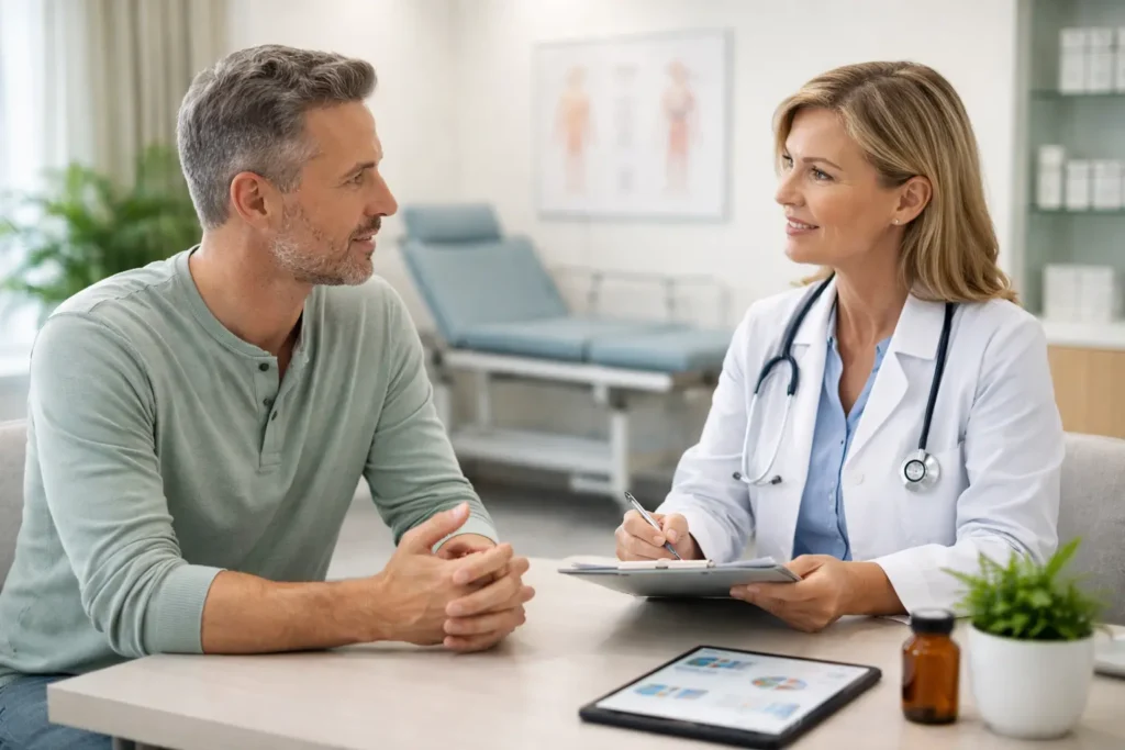 Doctor consulting with a patient about how to get a medical marijuana card in Florida during a medical evaluation