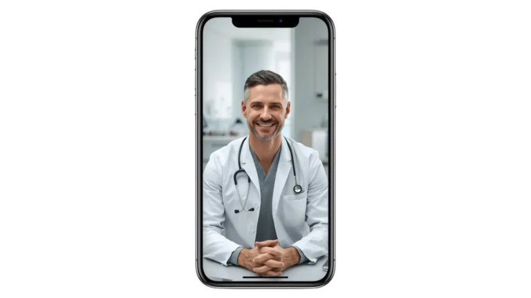 Doctor on a smartphone screen for Florida MMJ Card Renewal online consultation