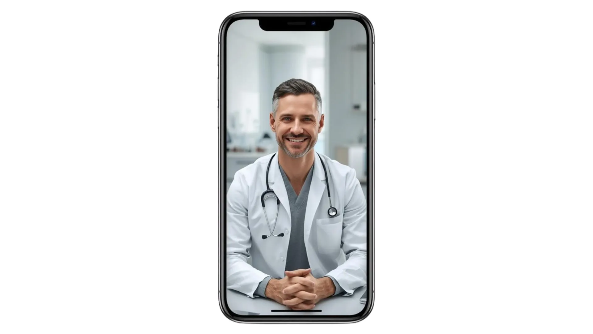 Doctor on a smartphone screen for Florida MMJ Card Renewal online consultation