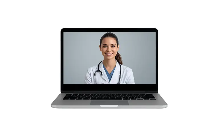 Online consultation with a Medical Marijuana Doctor in Tampa displayed on a laptop for patient telehealth evaluation