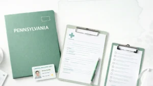 Pennsylvania medical paperwork and ID card for applying for a Medical Marijuana Card
