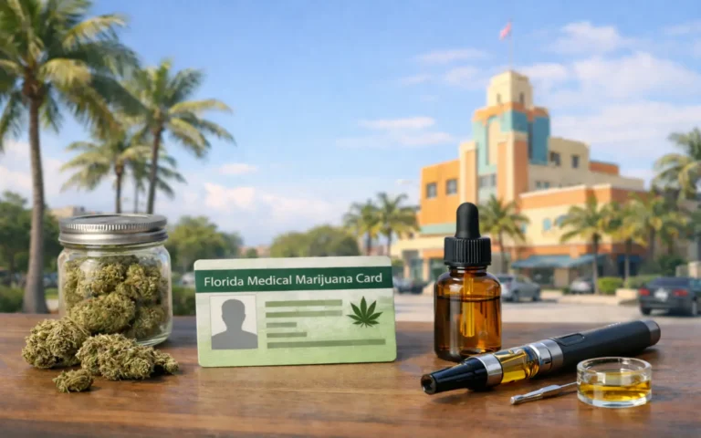 Florida medical marijuana card with cannabis products in Hialeah representing Medical Marijuana Card in Hialeah