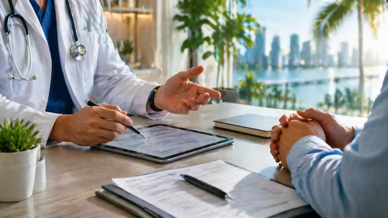 Doctor consulting with patient about a Medical Marijuana Card in Miami during an in-office evaluation