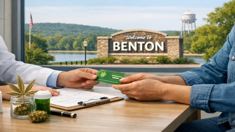 Medical Marijuana Card in Benton patient receiving medical cannabis card during a physician consultation.